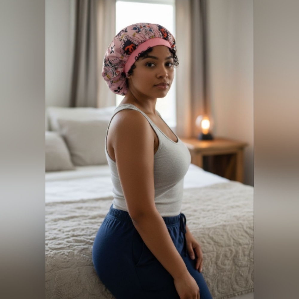 🔥Lux Floral Pink Satin Bonnet🔥
